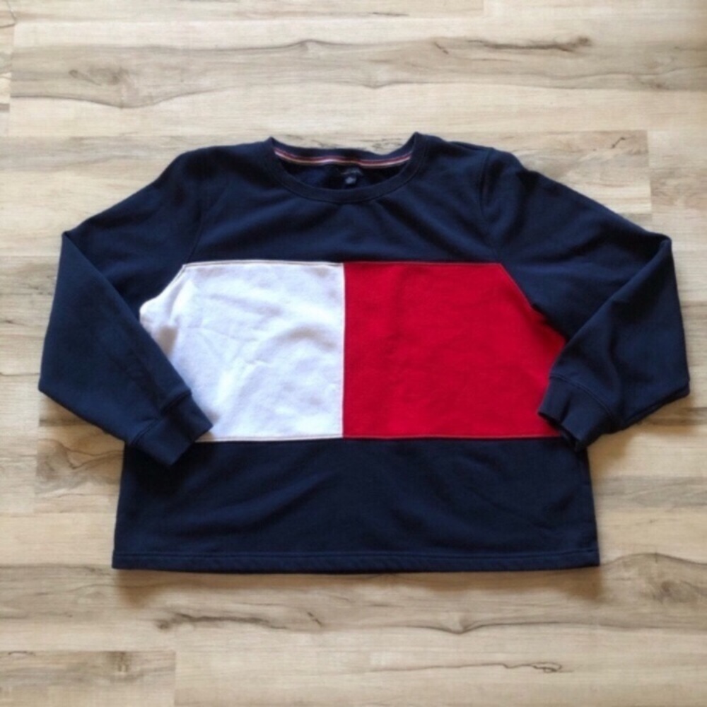 Tommy Hilfiger Navy, Red, and White Crew Neck Sweater